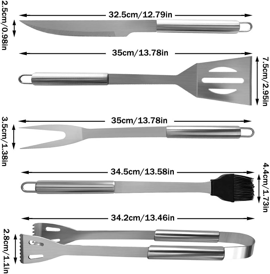 PTAPIPI 5-Piece Stainless Steel Grill Tool Set with Carry Bag – BBQ Utensils for Him, Young Men, Camping & Tailgating, Budget-Friendly Barbeque Gift - Image 2