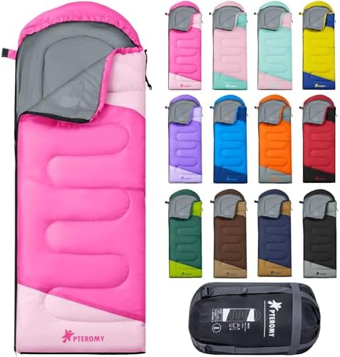 PTEROMY Sleeping Bags for Adults, Lightweight and Machine Washable, Water Resistant Backpacking Camping Sleeping Bag for Warm Cold Weather, Camping Essentials for Hiking Travel by PTEROMY