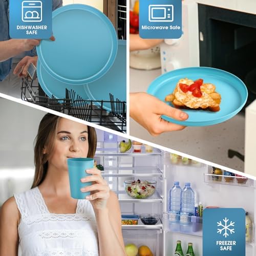 40 Piece Plastic Dinnerware Set for 8 with Cutlery, Unbreakable Plates and Bowls Set, Dishwasher & Microwave Safe Reusable Dish Set for Camping, RV, Outdoor Kitchen, Apartment Dining, Teal - Image 3