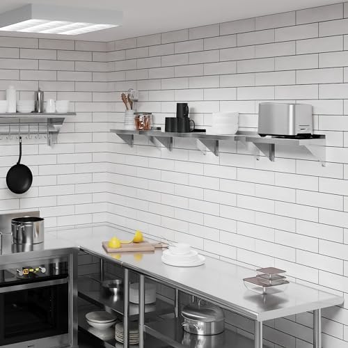 AmGood 08" Width x 16" Length | Stainless Steel Wall Shelf | Turned-Down Edge | Metal Shelving | Heavy Duty | Commercial Grade | Wall Mount | NSF Certified - Image 7