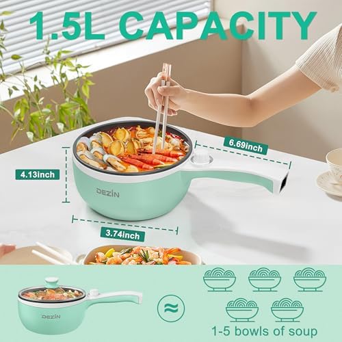 Dezin Hot Pot Electric, 1.5L Non-Stick Portable Electric Pot, Dual Power - Image 3