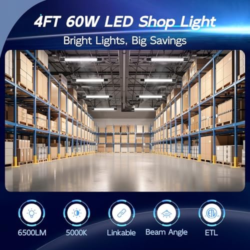 hykolity 60W 4FT Linkable LED Shop Light for Garage,6500LM - Image 2