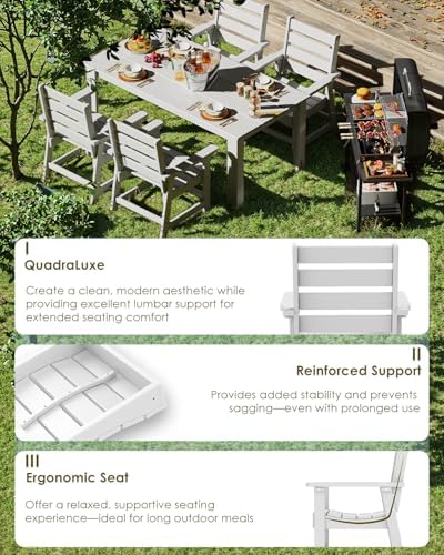 GREENVINES HDPE Outdoor Dining Chairs Set of 2, Curved Seat Chair, White - Image 5