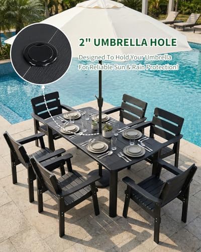 HIPS Patio Dining Table with Umbrella Hole Table, Black - Image 3