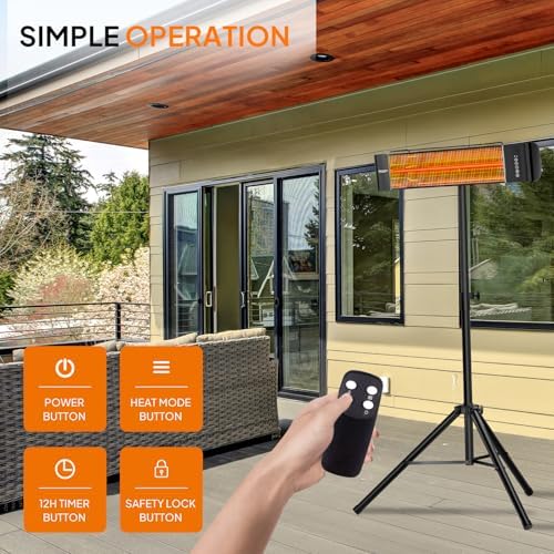 ROVSUN 1500W Outdoor Electric Heater, Patio Freestanding/Wall-mounted Heater with Remote Control, 12H Timer, Adjustable Heights, 3 Modes, 3s Instant Heating for Indoor Outdoor Backyard Garage - Image 3