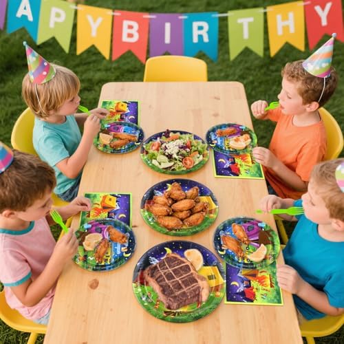 Camping Party Supplies - Camping Party Tableware - Dinner Plates, Dessert Plates, Napkins, Forks for Boy Camper Campfire Forest Picnic Adventure Party Supplies, Serves 25 - Image 6