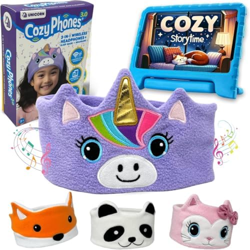 Toddler Headphones Wireless, Kids Bluetooth Earphones, Safe Volume - Wired School Headphones for Kids with 3.5 MM Jack and Travel Bag - Toddler Airplane Accessories for Boys & Girls - Purple Unicorn by CozyPhones