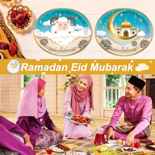 Qyeahkj 50 PCS Eid Al Adha Oval Paper Plates Large 11” Disposable Eid Mubarak Party Decorations Islamic Muslim Supplies Favor for Sheep Ramadan Muslim Eid Al Fitr Party Tableware Set - Image 3
