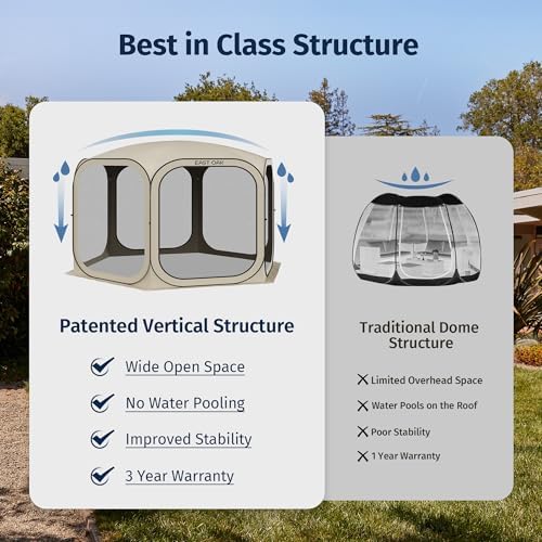 East Oak Pop up Screen Tent with Mosquito Netting, Portable Screen House Canopy Shelter, 10 x 10 FT Instant Screen Gazebo & UPF 50+ UV Protection for Patio, Backyard, Deck & Outdoor Activities, Beige - Image 3