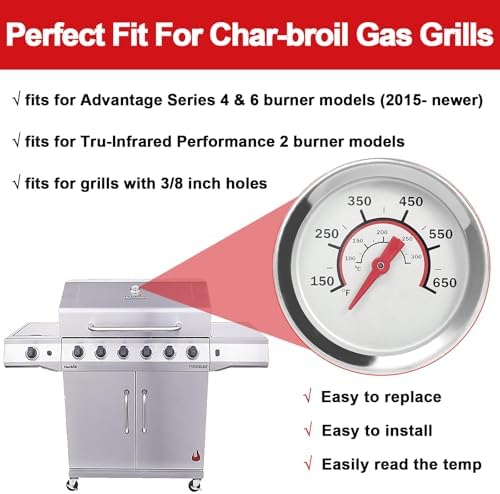 DELSbbq 1.8" Lid Thermometer for Charbroil Grills G432-8L00-W1 Replacement - Image 6