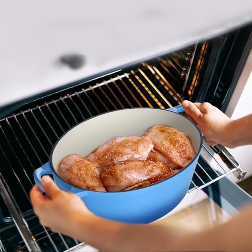 Leonyo 7-Quart Enameled Cast Iron Oval Dutch Oven Pot with Lid, Blue - Image 5