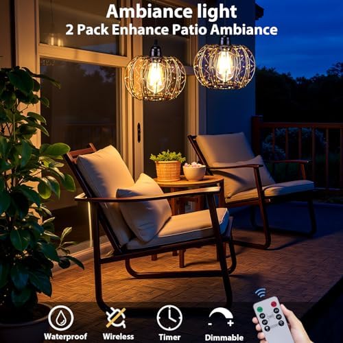 Battery Operated Hanging Chandelier Outdoor, Set of 2 with Remote, No Wiring, Boho Copper Wire Beaded Pendant Light, IP55 Weatherproof, Dimmable Timer, for Gazebo Pergola Porch Patio Decor - Image 2