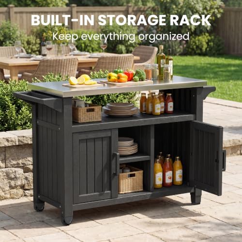Bifanuo Outdoor Grill Table Grill Cart with Stainless Steel Top & Storage Cabinet for Food Prep and Storage, Portable and Durable with Wheels (Standard Black) - Image 3