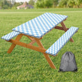Picnic Table Cover with Bench Covers and Bag, Blue and White Checkered Gingham Buffalo Plaid Camping Tablecloth Waterproof Windproof Elastic Edges Fitted Tablecloths for Outdoor Garden 3PCS 30x72 Inch by Xguatan