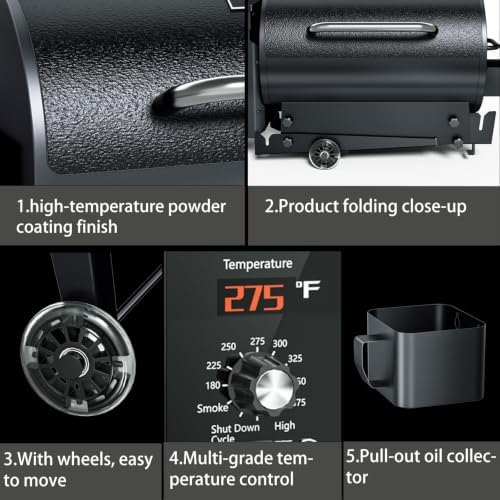 Electric Wood Pellet Grill & Smoker with Foldable Legs, 456 SQ.IN Grill Capacity, 11LB Pellet Hopper, PID Temperature Control 180-425°F, Portable Foldable Design for Backyard Camping Bake and Roast - Image 5