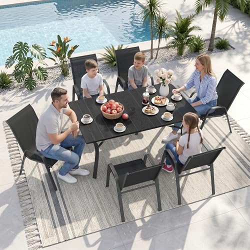 Outdoor Dining Set for 6, Metal Table and Stackable Chairs - Image 3