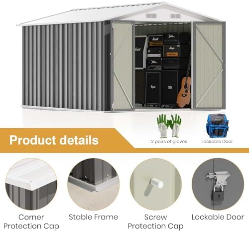 Patiowell 8 x 12 FT Outdoor Storage Shed, Metal Storage Shed, Gray - Image 6