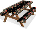 Mushroom Picnic Table Cover with Bench Covers, Camping Essentials, Waterproof Windproof Camping Tablecloth, Fitted Tablecloth Cover with Elastic Edge, for Indoor & Outdoor, Garden, 3 PCS, 30x96 Inch by Xguatan