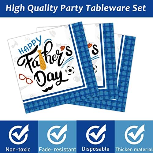 Wiooffen 96 Pieces Happy Father's Day Party Decorations Fathers Day Plates And Napkins Tableware Set Blue Fathers Day Celebration Supplies Best Dad Party Decorations Serve 24 Guests - Image 2