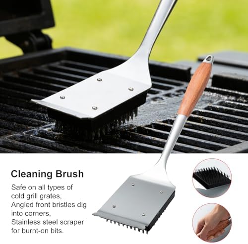 Heavy-Duty Wood BBQ Grilling Accessories Tools Set, Premium Thickened Stainless Steel Barbecue Utensils for Outdoor Grilling - Image 4