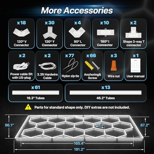 HYPERLITE Gen II Hexagon Garage Lights: 624W 62400LM 15 Grids Hexagon Led Lights, 6500K Ultra Bright Honeycomb Hex Lights, Easy Install, Durable Design for Garage, Car Detailing, Workshops, Gym - Image 4