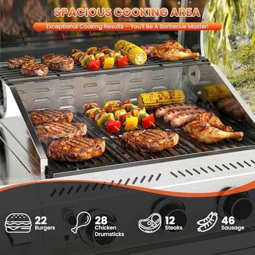 COWSAR Premium 3-Burner 34,000 BTU Propane Gas Grill with Side Burner - Image 3