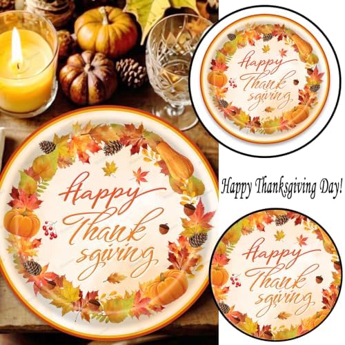 20 Pcs Happy Thanksgiving Party Disposable Paper Plates Fall Themed 9 Inch Round Dinner Plates for Autumn Party Decorations (Autumn Harvest Crops) - Image 6