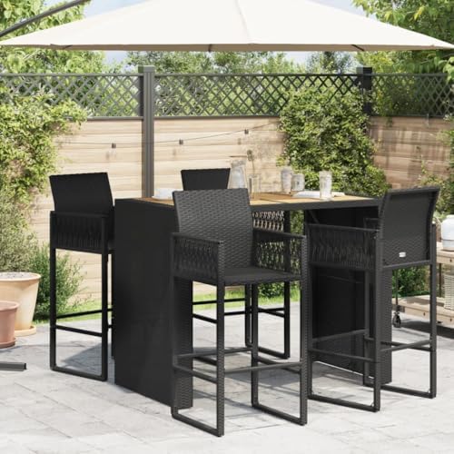 Garden Bar Table Black Acacia Wood Top Powder Coated Steel Frame Outdoor Dining Seating for Four UV Resistant Durable Modern Design - Image 3