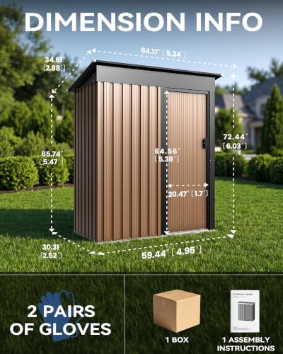 5x3 FT Metal Outdoor Storage Shed with Sliding Doors & Lock - Image 2