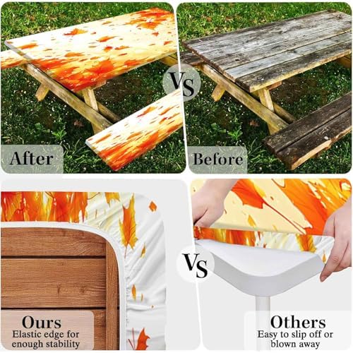 CAPSCEOLL Fitted Picnic Table Cover with Bench Covers 5ft - Fall Maple - Image 6
