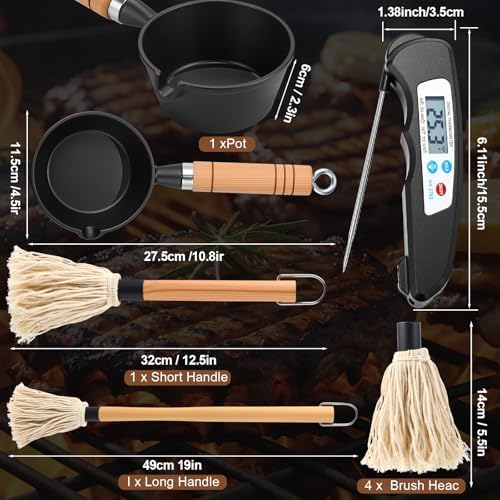 12 Pcs BBQ Mop Brush and Cast Iron Sauce Pot Set for Grilling - Image 2