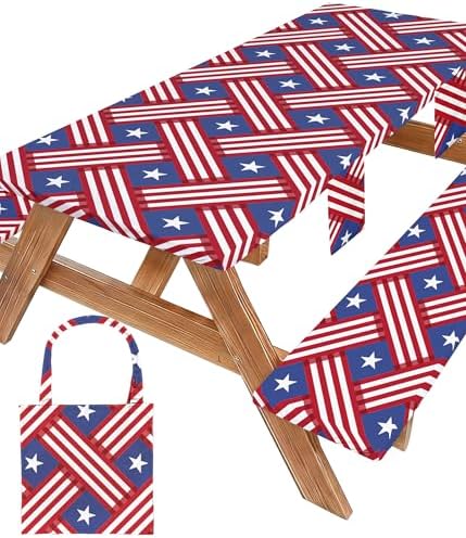 Picnic Table Cover with Bench Covers Tablecloth Fitted Table Cloth Camping Essentials Supplies Rv Travel Gear Must Haves Accessories Outdoor Road Trip Necessities Stuff Gadgets Camper Gadgets Items by Wrakus