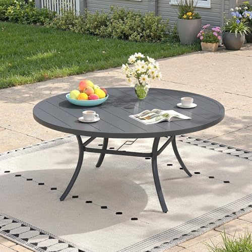 Outdoor Dining Table for 8, 53" Round Outdoor Table with Adjustable Umbrella Hole, All-Weather Metal Patio Dining Table for Lawn Garden Backyard Deck, Dark Grey by ProvideOutdoorSolutions
