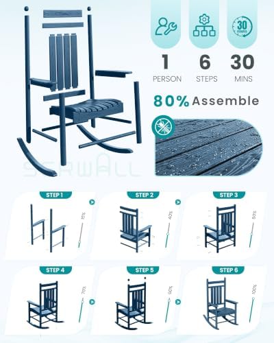 SERWALL Rocking Chair Outdoor, Comfortable Rocker for Adults, Blue - Image 5