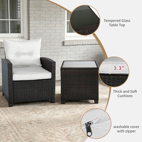 3 PCS Patio Wicker Conversation Set Sofa Table Set White Cushion - Image 6