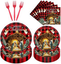 Christmas Nativity Party Decorations, 96PCS Happy Birthday Jesus Disposable Paper Plates and Napkins Decorations, Religious Buffalo Plaid Christmas Forks Supplies Serves 24 by Deorfuy