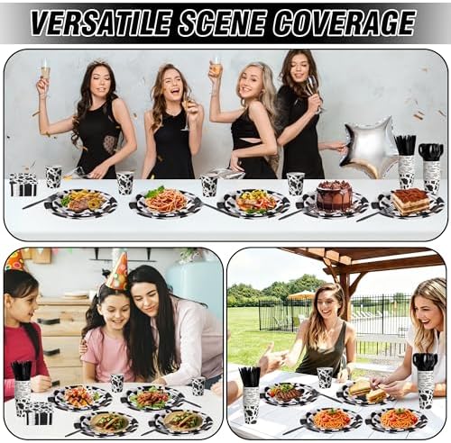 400 Pcs Disposable Black Cow Print Tableware Set for 50 Guests - Image 5