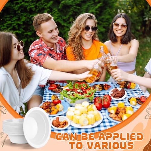 24 Pack 12 oz Disposable Plastic Bowls Dessert, Ice Cream, Salad, Soup Serving Cups for Party, Picnic, Food Snacks (White) - Image 4