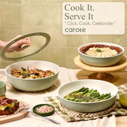 CAROTE 19pcs Pots and Pans Set Non Stick, Detachable Handle Cookware, Green - Image 6