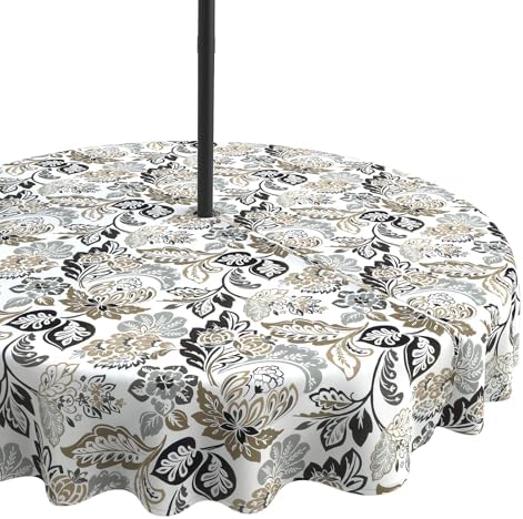 LVTXIII Round Outdoor Tablecloth with Umbrella Hole and Zipper, Water-Repellent 60 Inch Patio Table Cover for Bistro, Garden, Patio & Picnic, Dailey Tan by LVTXIII