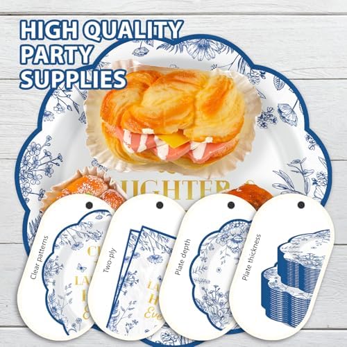 168 Pcs Blue Floral Party Decorations for Bridal Shower,Serves 24 - Image 3