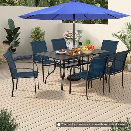 Incbruce 8-Piece Patio Furniture Set with Dark Blue Umbrella, Patio Table and Chairs Set of 6 Textilene Chairs and Rectangle Table with Umbrella Hole for Garden, Deck and Backyard (Blue) - Image 2