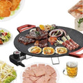 Electric Smokeless Grill, Non-Stick BBQ Griddle with Temperature Control, Round Cooking Surface with Red Handles, Indoor Barbecue Pan for Meat and Seafood (11) by Unknown
