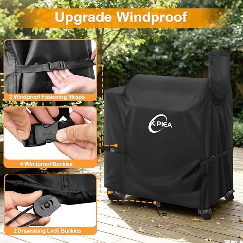 Kipiea 600D Heavy Duty Grill Cover for Traeger Pro 22 & 575 Series, Waterproof Wood Pellet Smoker Cover with Windproof Buckles, Pellet BBQ Grill Covers for Outside Anti-UV, No Tear, No Fading - Image 5