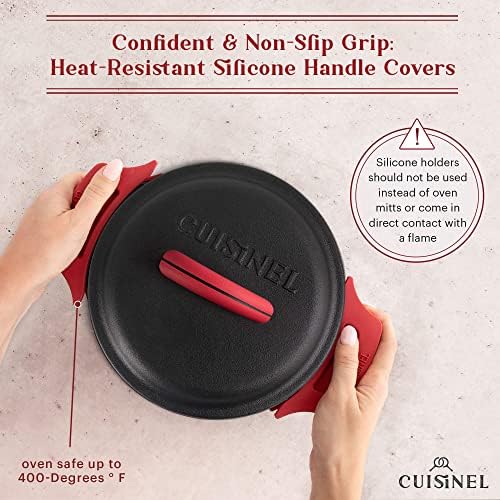 Cuisinel Cast Iron Dutch Oven - 3-Quart Deep Pot + Lid + Pan Scraper + Handle Covers - Large Pre-Seasoned Cooker for Baking Bread, Soup, Frying - Indoor/Outdoor - BBQ Cookware. PFAS and PFOA-free - Image 6