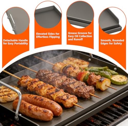 17"x13" Carbon Steel Griddle for Gas Grill, Pre-Seasoned Non-Toxic - Image 4
