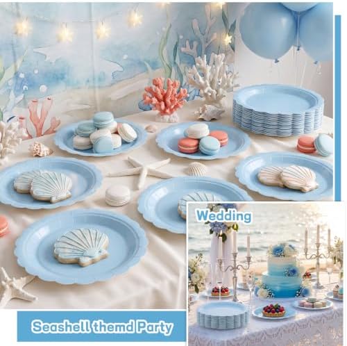 NatNarr 30 Pk Light Blue Plates 9" Disposable Scalloped Blue Paper Plates - Image 3