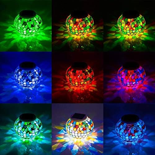 WSgift Color Changing Solar Powered Glass Mosaic Ball Led Garden Lights, Rechargeable Outdoor Waterproof Solar Night Lights Table Lamps for Decorations, Ideal Gifts - Image 2