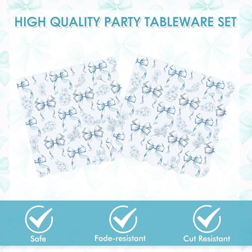 Blue Floral Plates,40pcs Blue Bow Disposable Paper Plates and Napkins Set includes Scalloped Blue White Floral Paper Plate & Napkins for Bridal Shower, Tea Party, Wedding & Birthday - Image 3