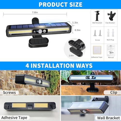 Clip On Solar Lights Outdoor with PIR Motion Sensor (Black ,4 Pack ,6000K) - Image 4